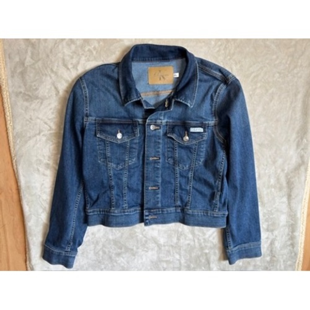 Calvin Klein Jeans Womens Medium Wash Blue Denim Trucker Jacket Size Large